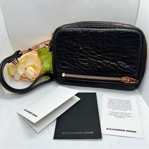 Genuine Alexander Wang Fumo Wristlet in Black Lambskin | Rose Gold Hardware